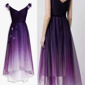 Marchesa Notte | Off The Shoulder High-Lo | Ombre Tulle Gown | Women’s 12